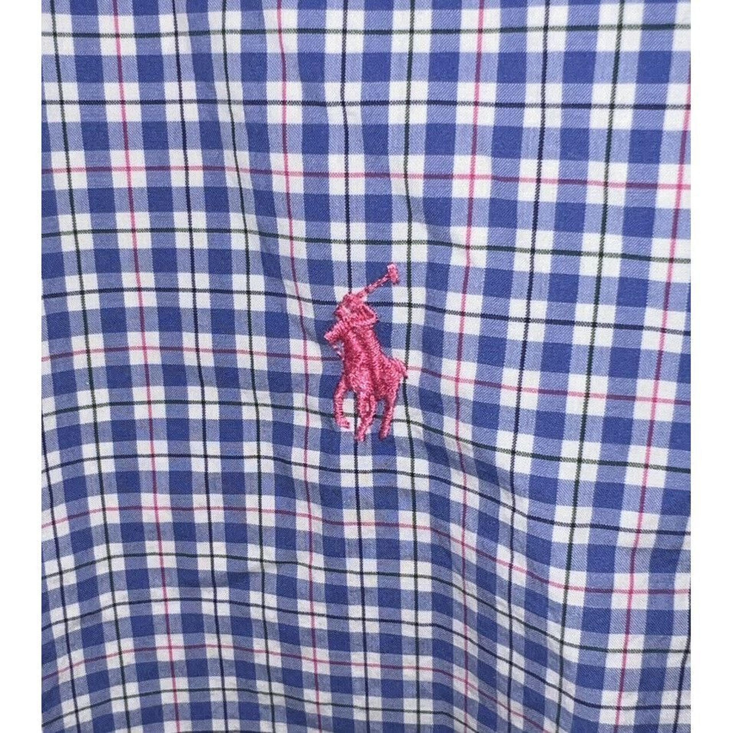 Ralph Lauren Blue White Red Grid Plaid Button Down Long Sleeve Shirt Men Large
