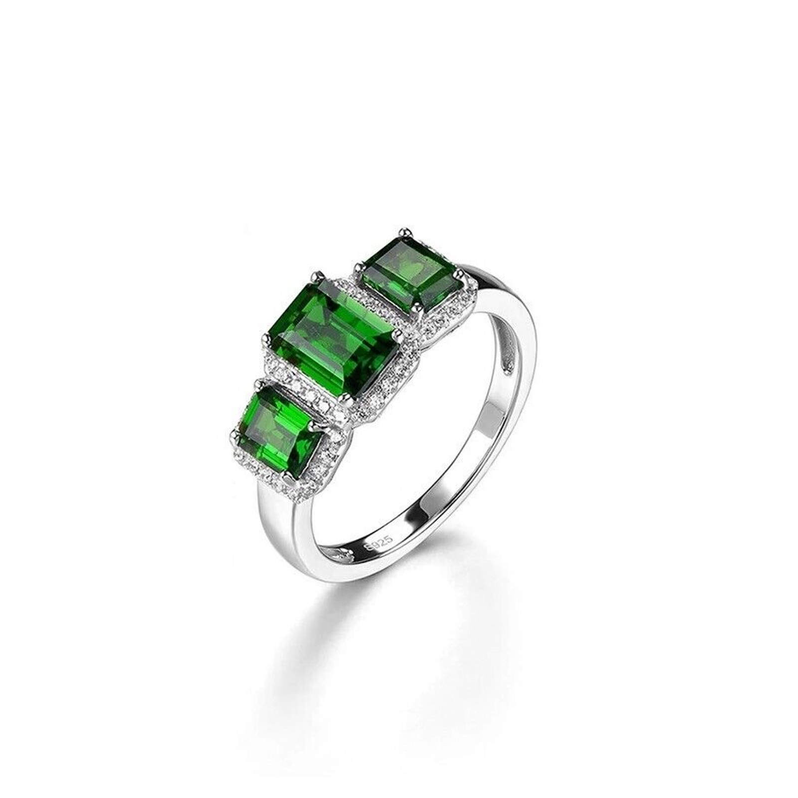 Chrome Diopside Band Ring, Green Diopside Cocktail Ring Sterling Silver 1.8CT