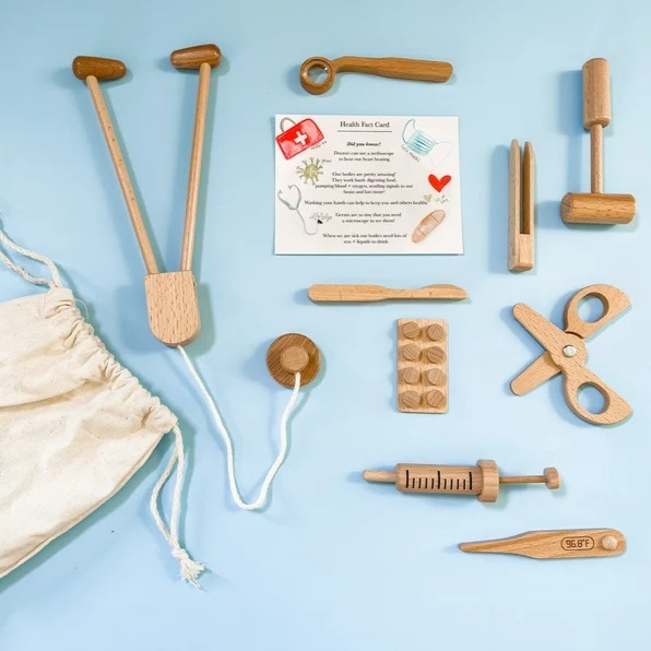 Wooden Montessori Doctor Play Kit - Wooden Toys - Dentist Play Kit