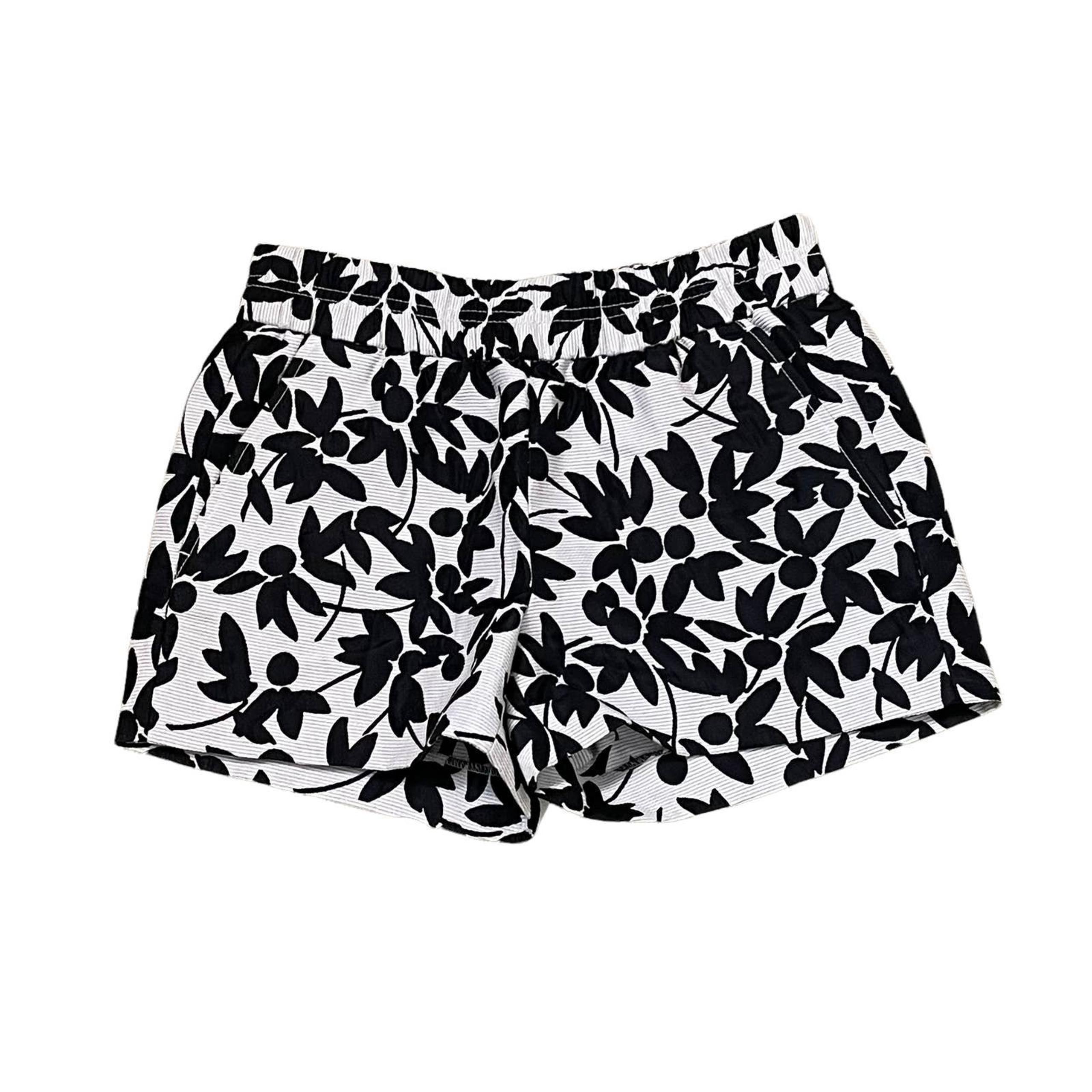 J. Crew Womens Pull On Shorts Size 00 Black White Floral Elastic Waist 26X3"
