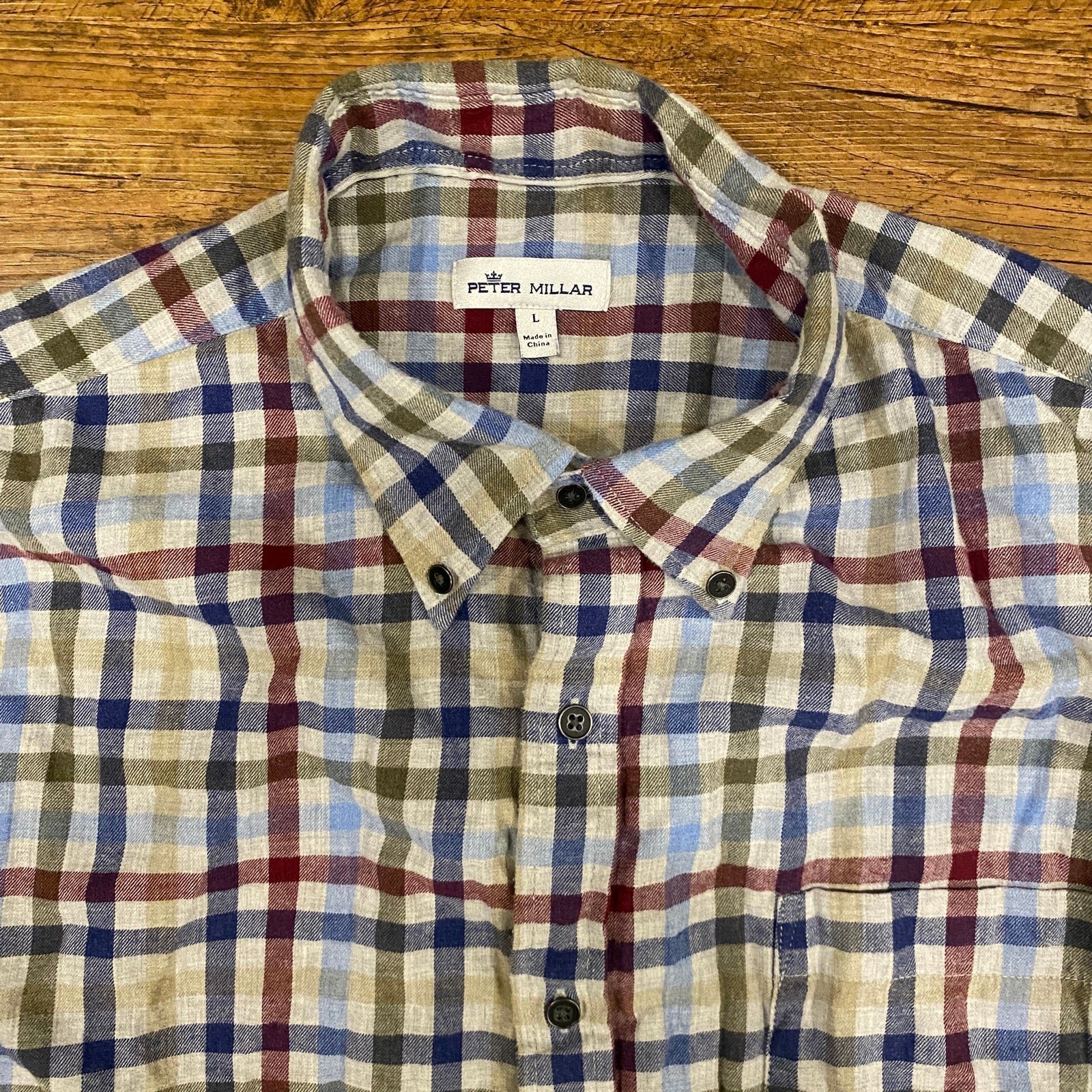 Peter Millar Gray Multicolor Sutton Cotton Sport Button Down Shirt Men's Size L