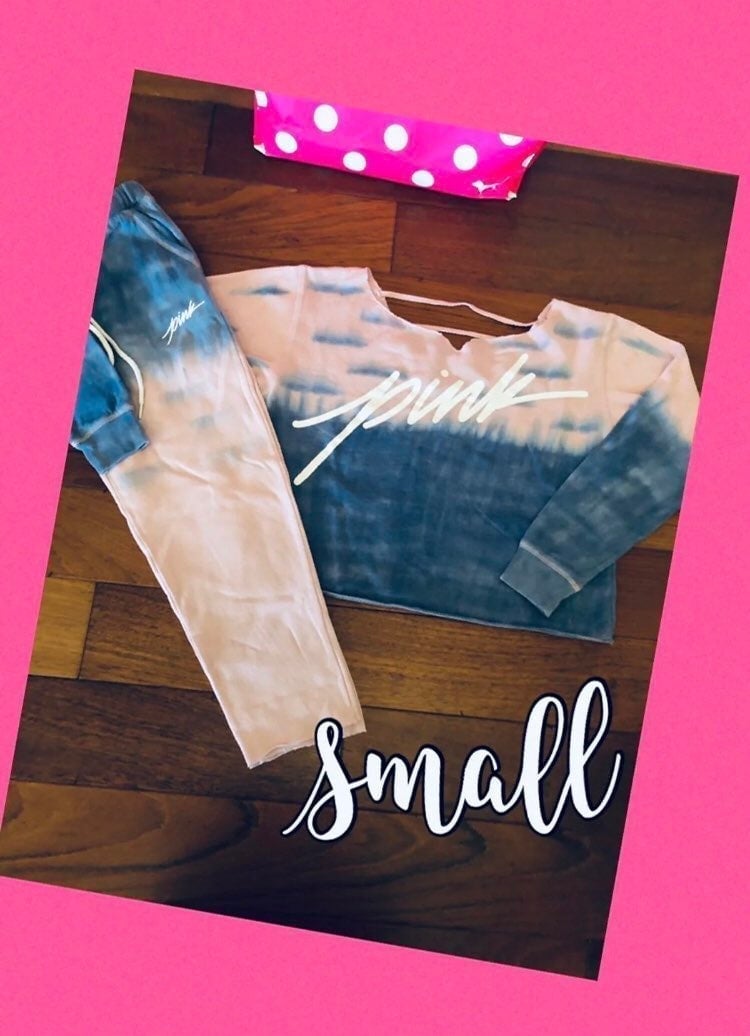 VS PINK Ombre Tie Dye Crew Sweatshirt & Pant SET - SMALL