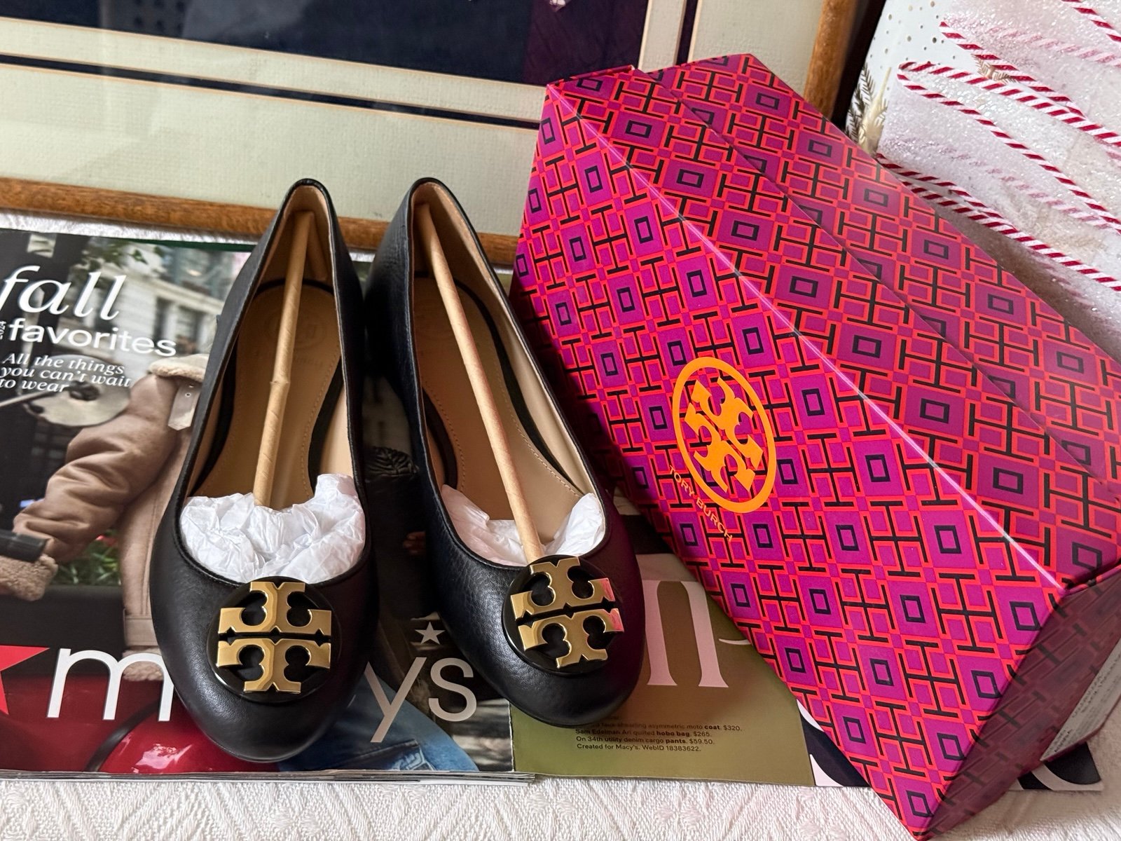 TORY BURCH TUMBLED LEATHER CLAIRE BALLET FLAT, SIZE: 7