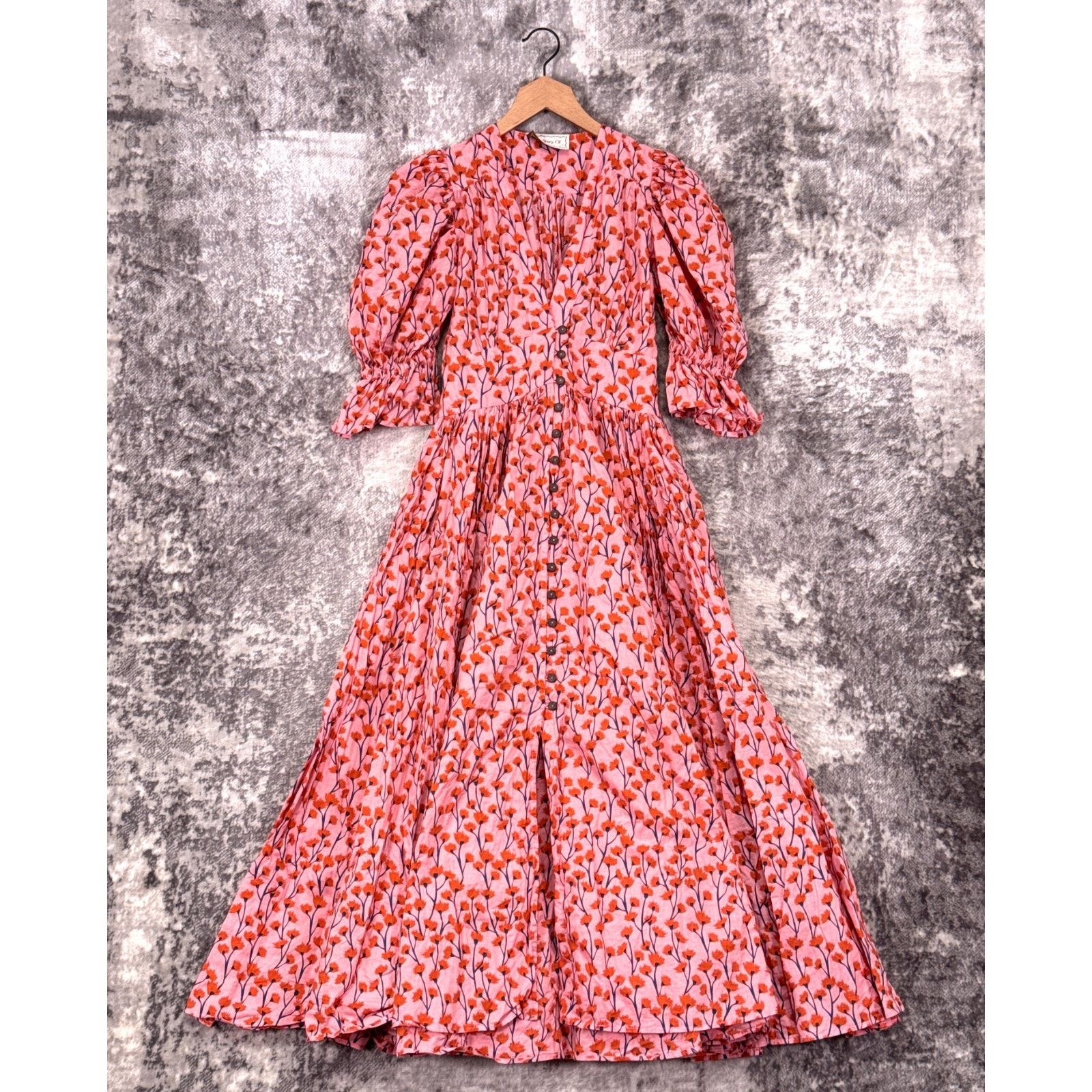 New The Story Of Dress AU 8 / US 4 Womens Pink Floral Tiered Midi / Maxi Kaftan