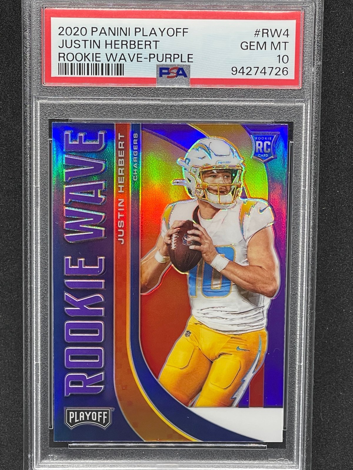 Justin Herbert-Playoff-Rookie Wave-SSP-Purple Prizm-PSA 10-LOS ANGELES CHARGERS