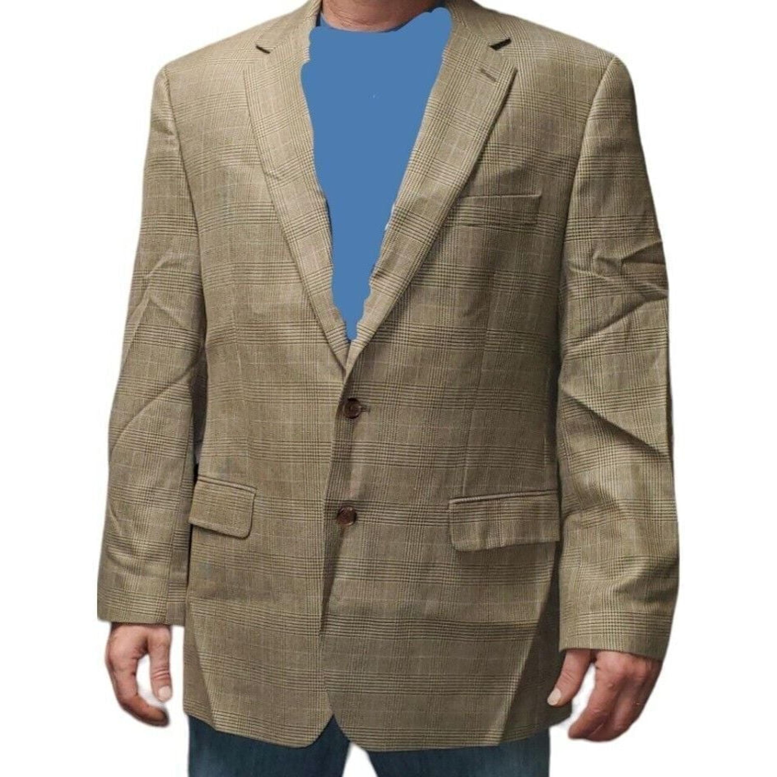 Blue label Ralph Lauren Men's Beige Plaid Wool Silk sports Blazer 43r $695 43x31