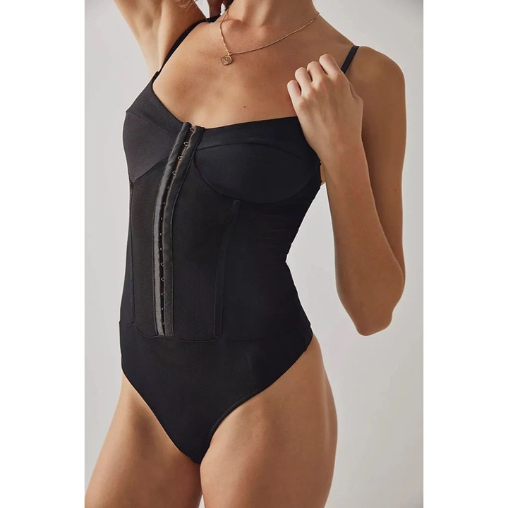 NWT Free People Intimately Black Corset-Style Bodysuit With Adjustable Straps