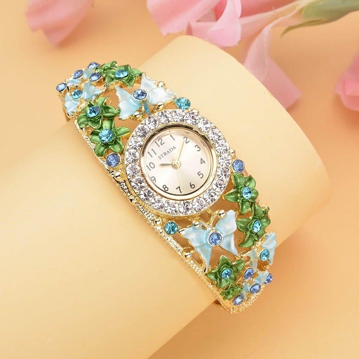Green Butterfly Watches for Women Strada Crystal, Stainless Steel Watch