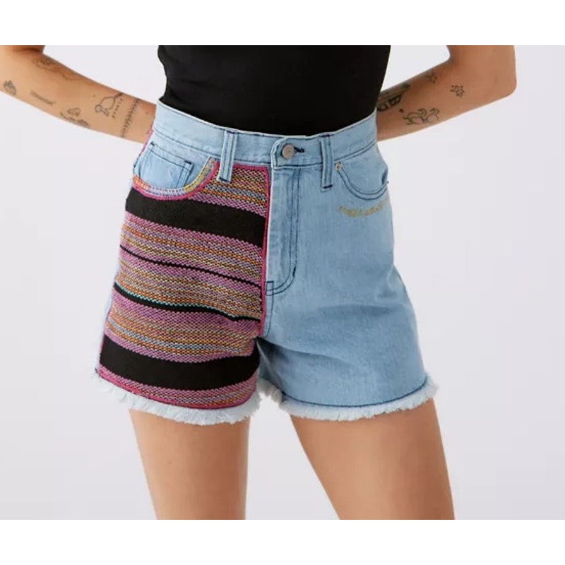 BDG A-Line Cutoff Denim Short Blanket Patchwork Blue Size 25