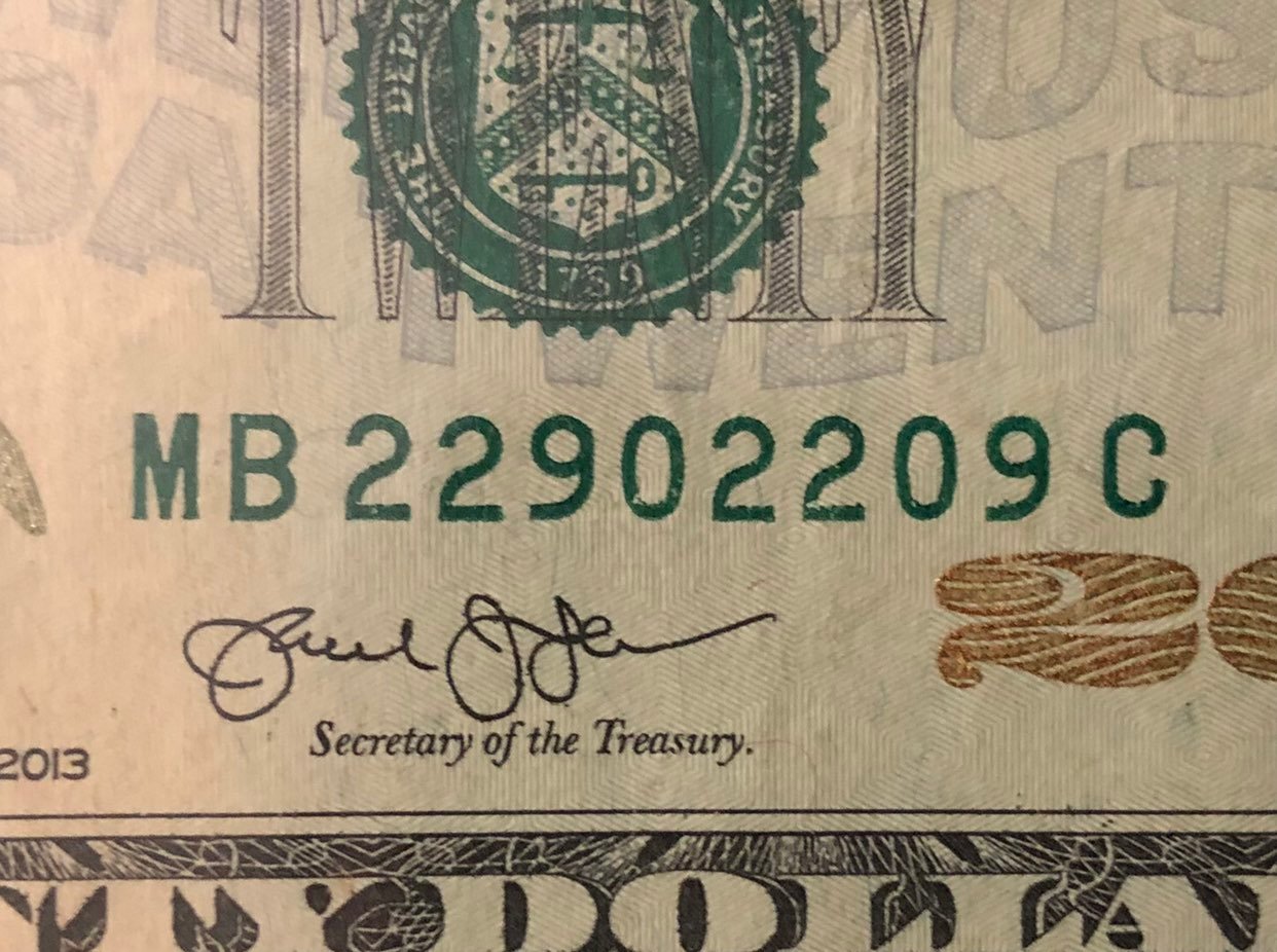 20 Fancy Serial Number MB 22902209 C Trinary Note