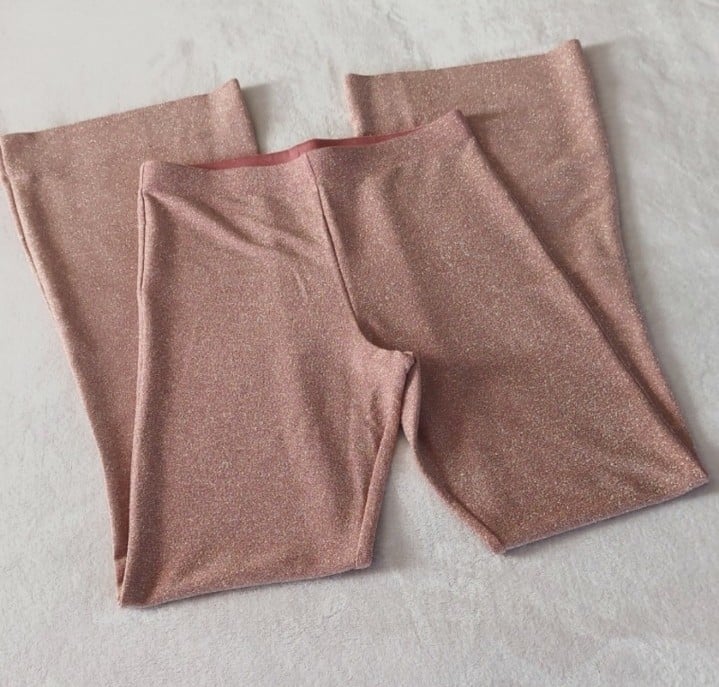 VS Peachy Pink Copper Metallic Shimmer Wide Leg Pants