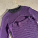 The Ragged Priest purple rib knit cutout front long sleeve top