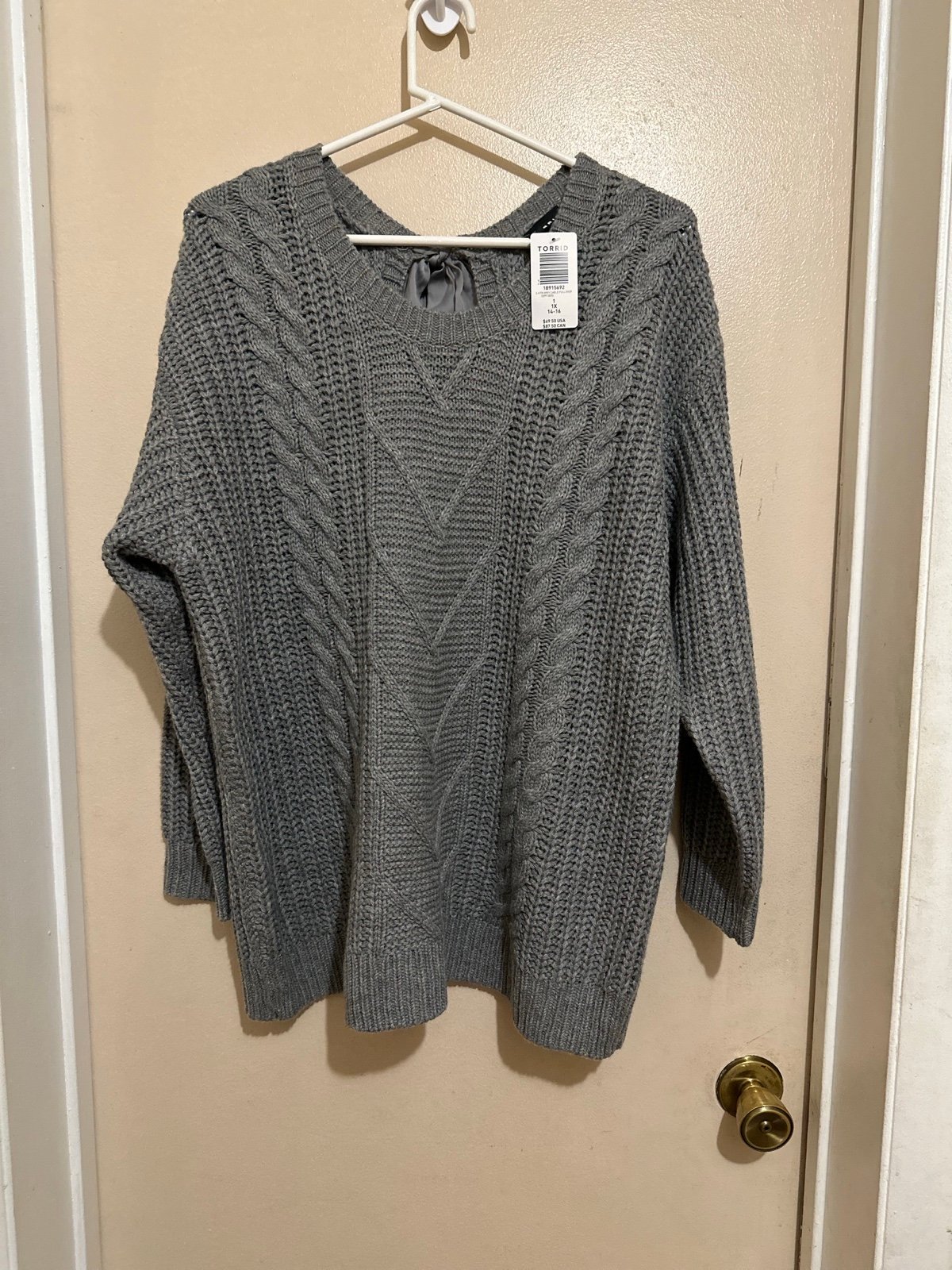 Torrid Women’s Heather Grey Pullover Sweater with Satin Bow Size 1