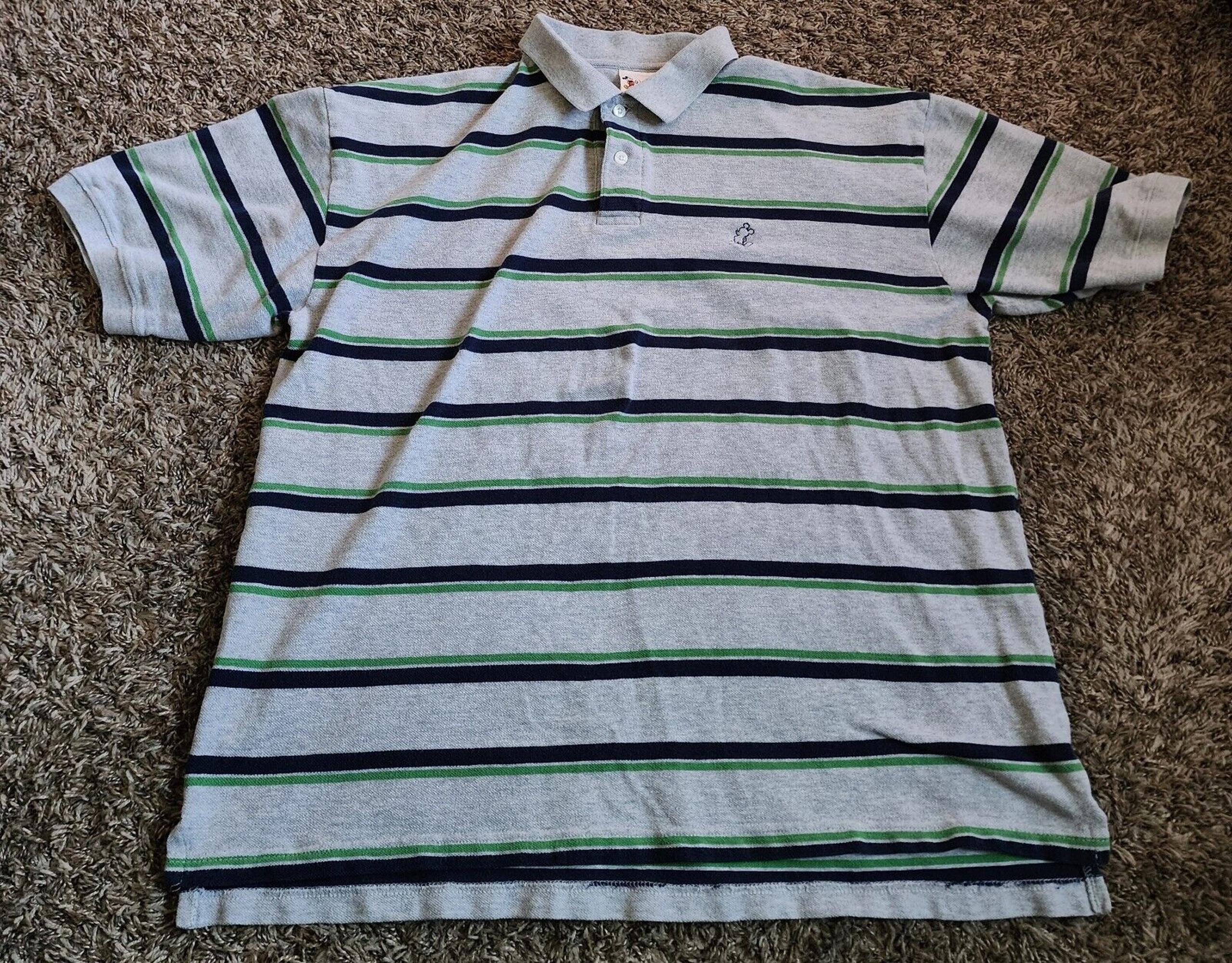 Walt Disney World Mickey Mouse Grey Striped Cotton Polo Shirt Men's L