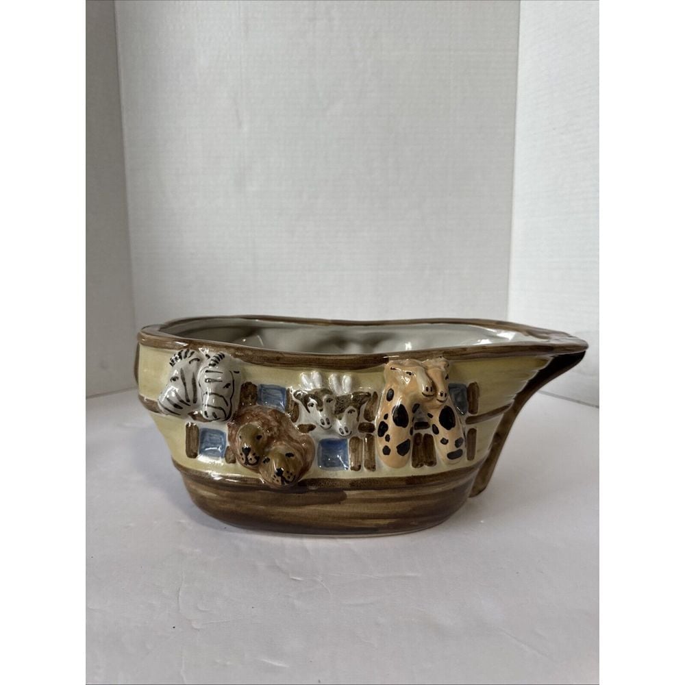 Louisville Stoneware Pottery Noahs' Ark Open Tureen Serving Bowl with Ladle VTG
