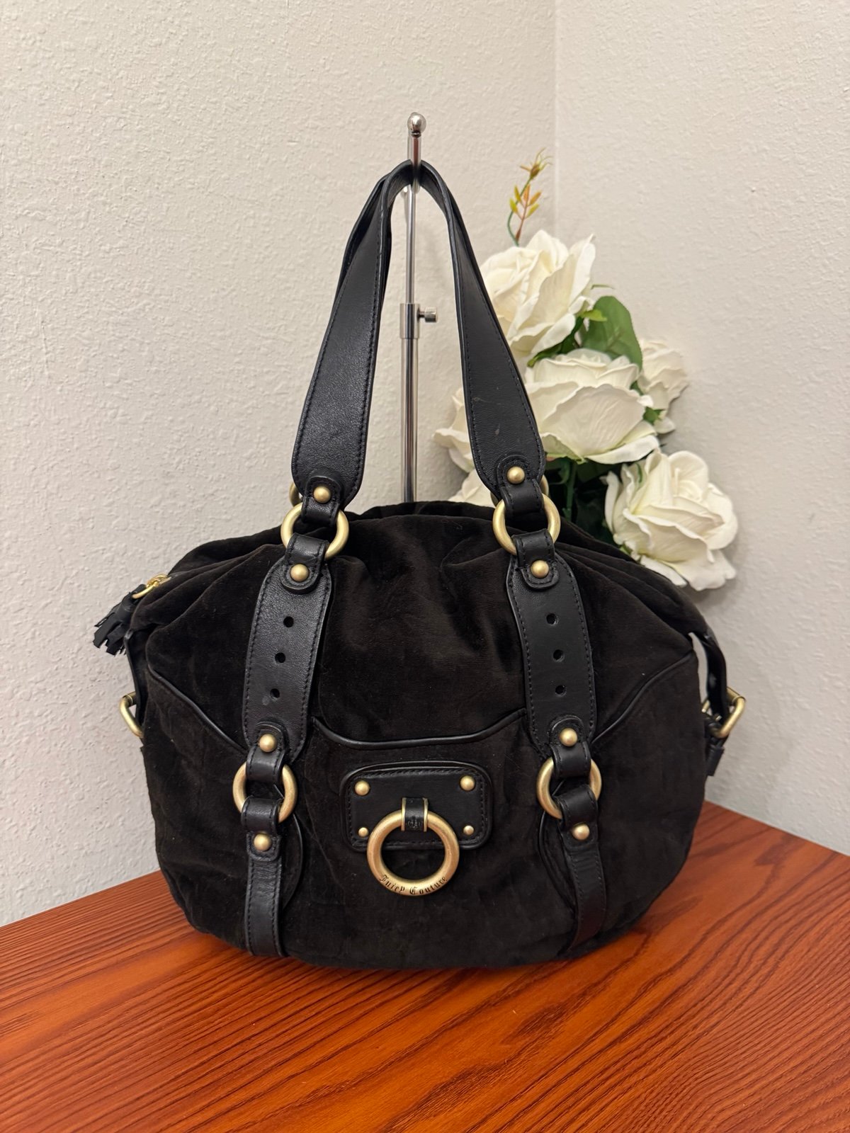 Vintage Y2K Juicy Couture Croc-Embossed Velour Dark Chocolate Brown Satchel Bag