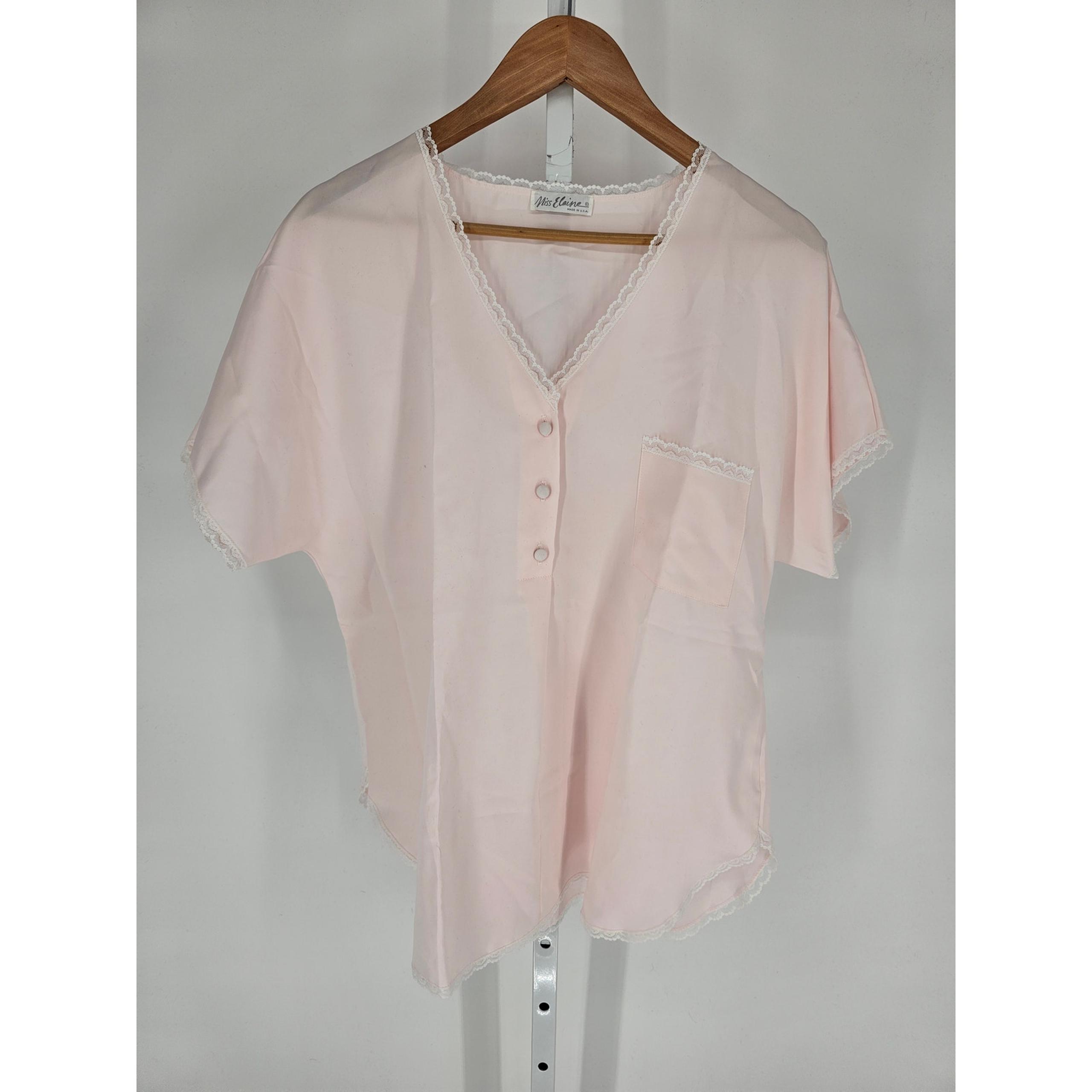 Miss Elaine Womens Sz L Short Sleeve Sleep Shirt Light Pink w/ Lace Trim