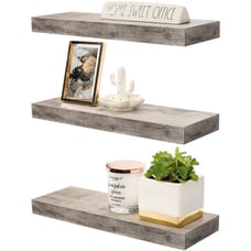 Sorbus Wall Mount Floating Shelf, Grey Wood - Rustic Farmhouse Décor 16.25 L q