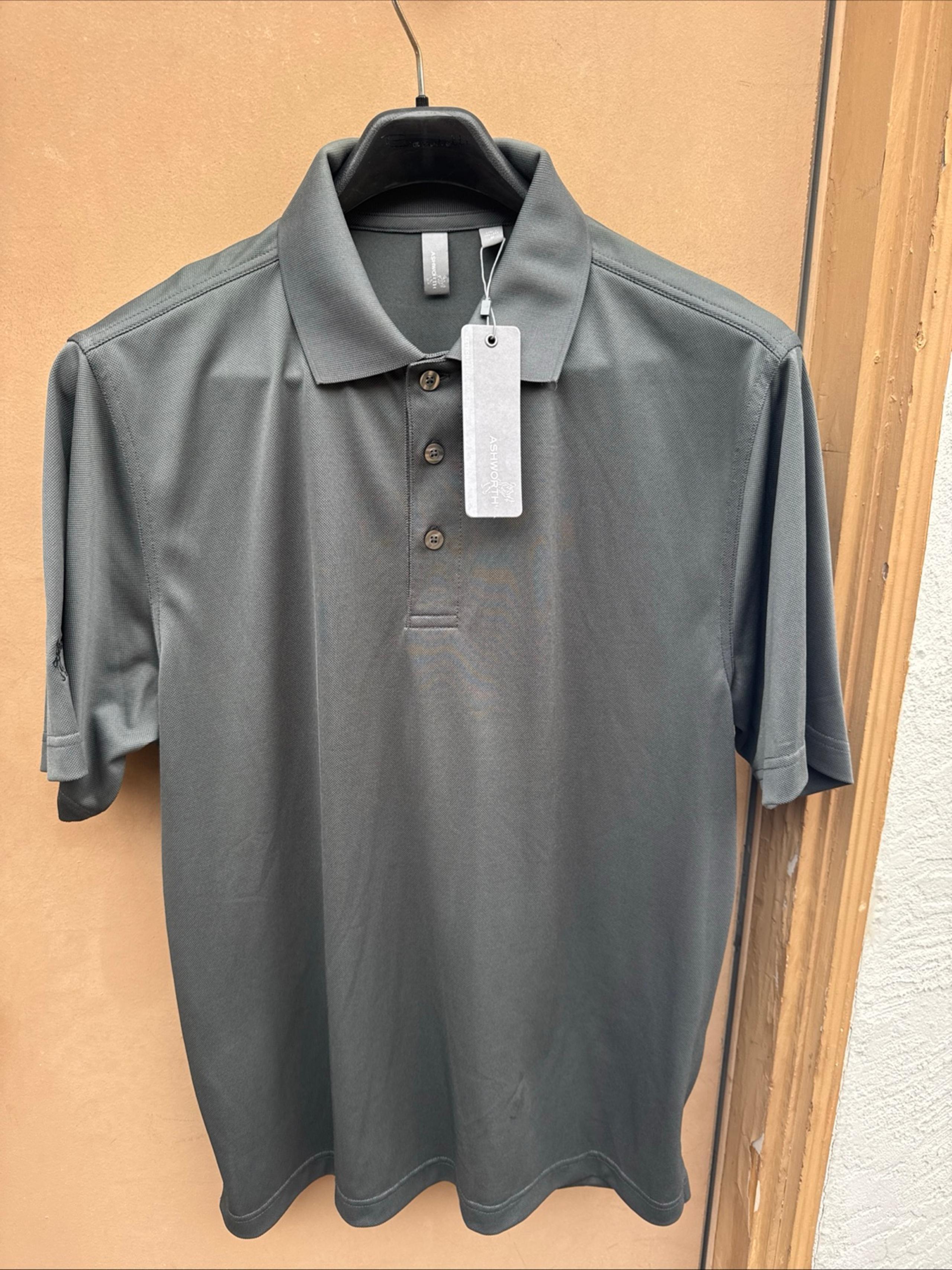 NWT Ashworth Performance EZ Tech Polo Shirt Men's M Short Sleeve Dark Grey Golf