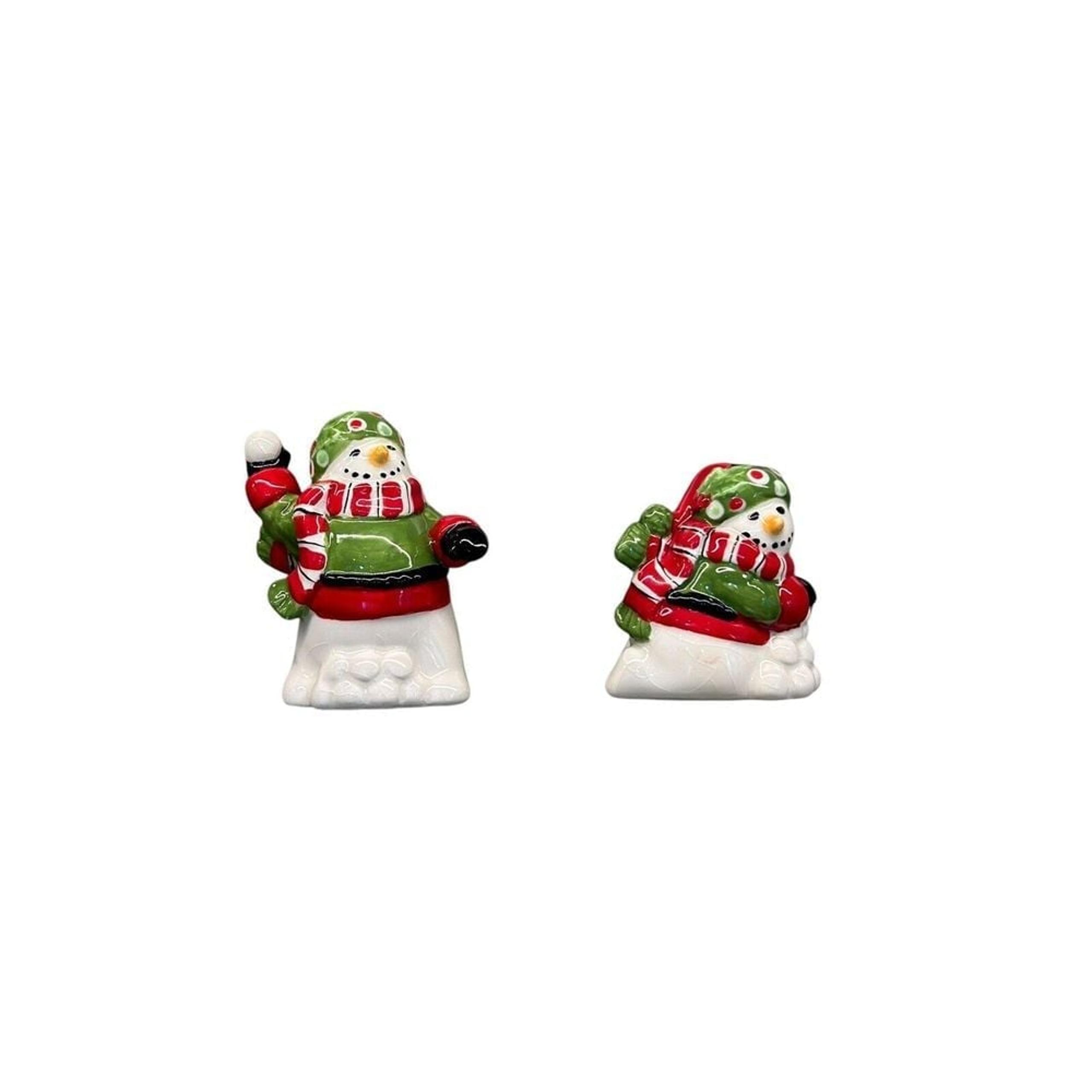 Fitz & Floyd Snowman Snowball FIght  Set Of 2 Christmas Snowmen Duo