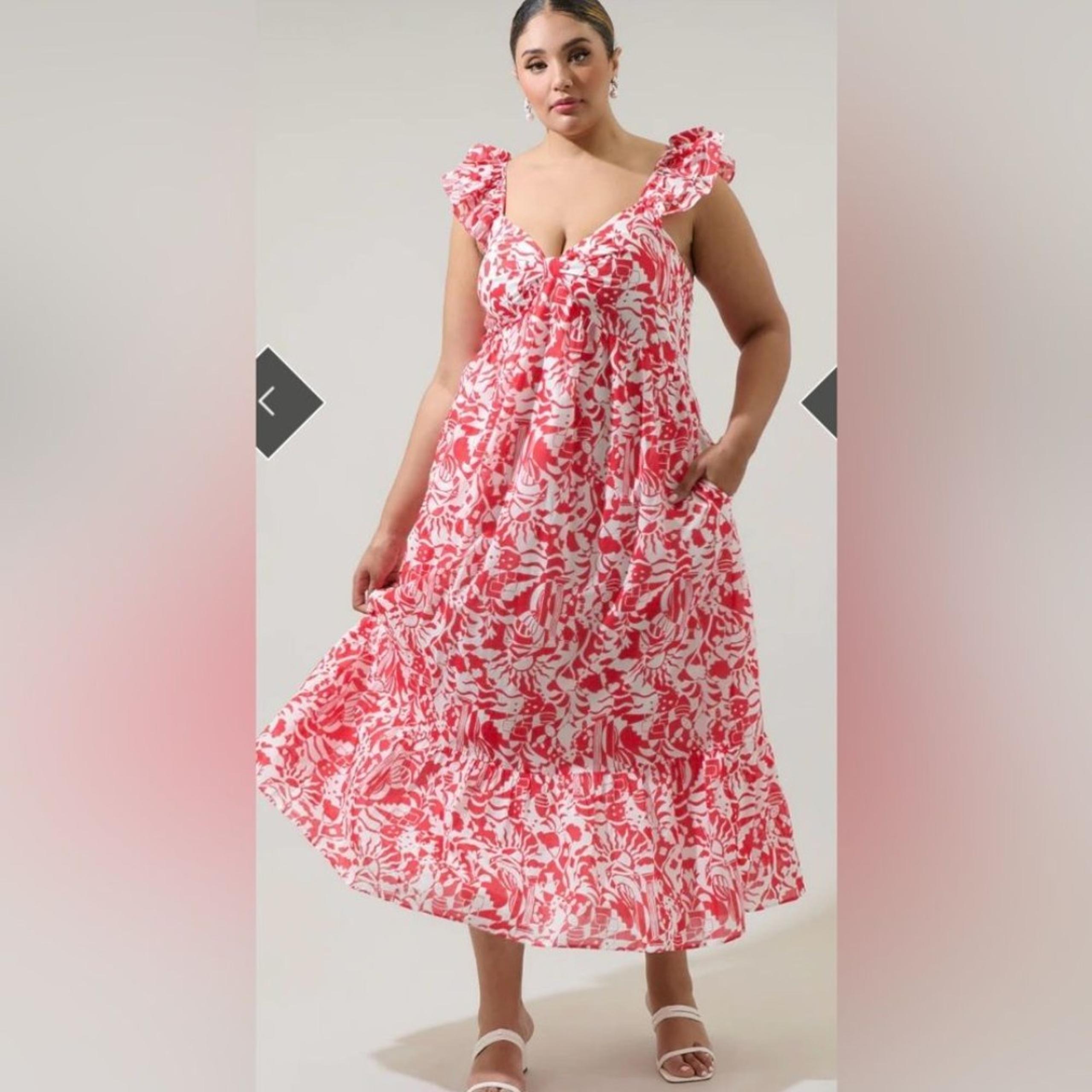 NWT Curve Floral Red and White Maxi Dress Size 3X Tropical Vacation - Sugarlips