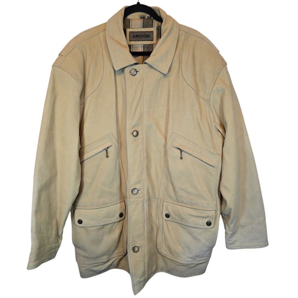 VTG Mirage Brushed Leather Western Jacket Men XL Beige Barn Coat Nubuck Heavy