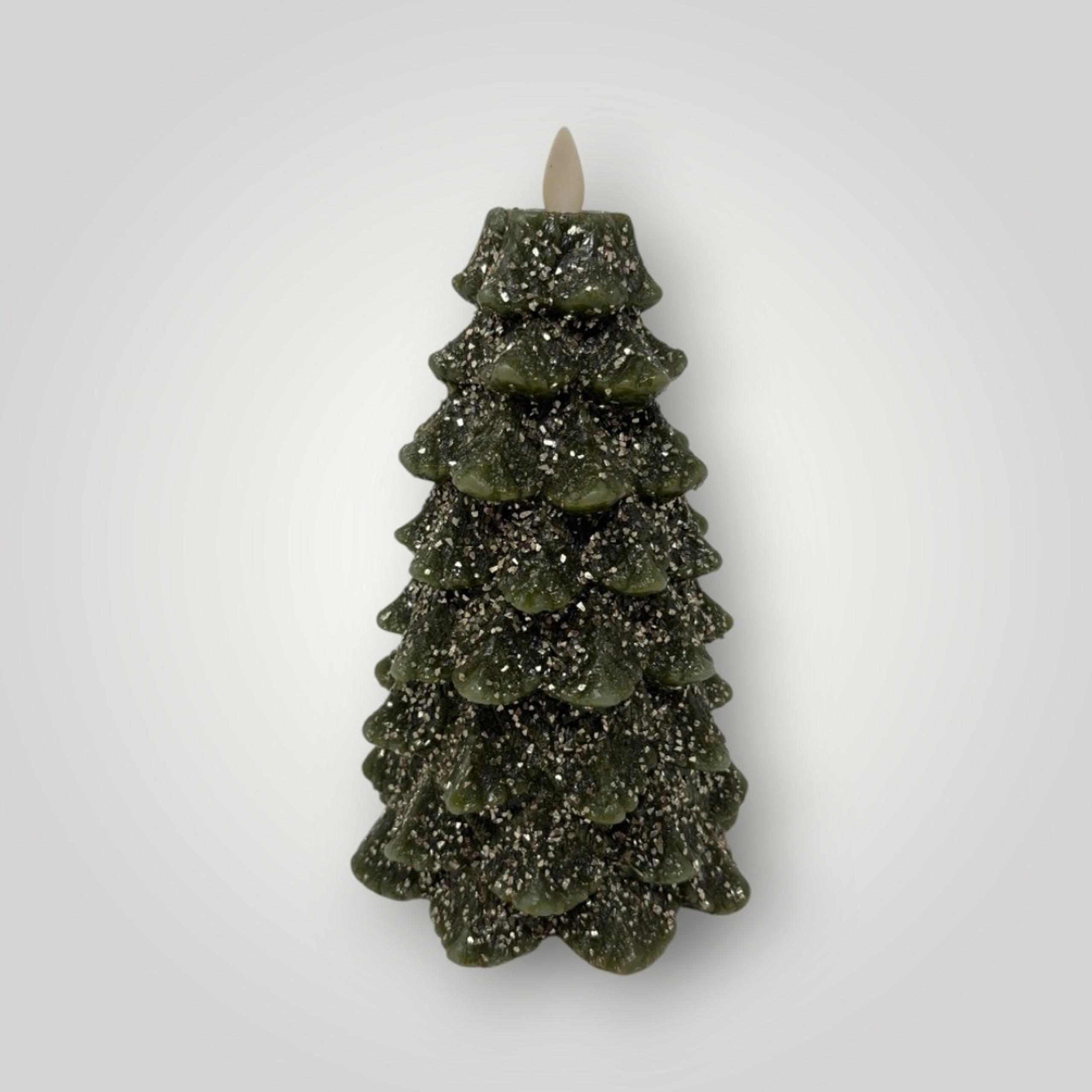 Luminara Flameless Candle Christmas Glitter Tree Dk Green Unscented Flameless