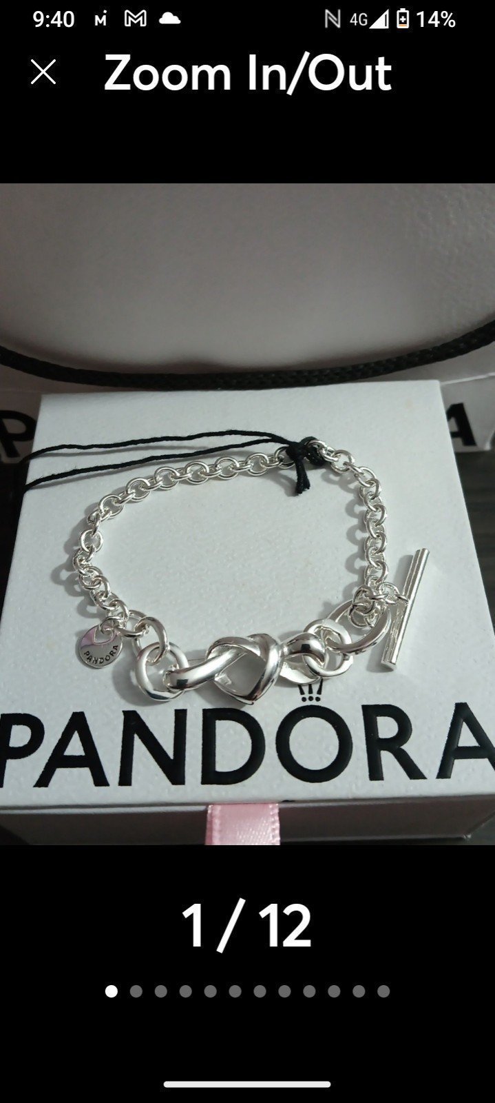 Pandora moments authentic brand new sterling silver 7-7.5 7.8 heart toggle t bar