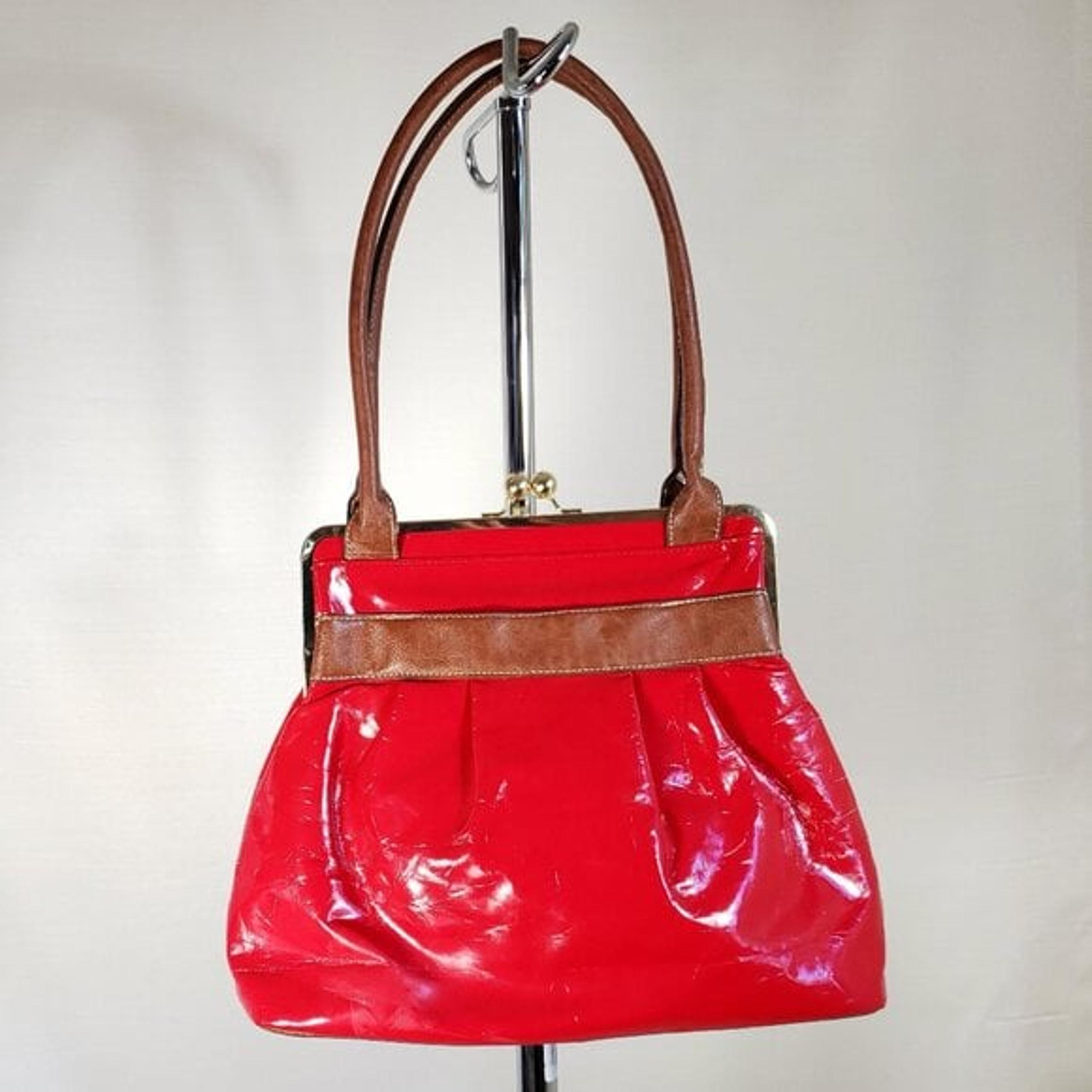 Bueno Patent Leather Large Hobo Shoulder Bag Purse - Brown / Red