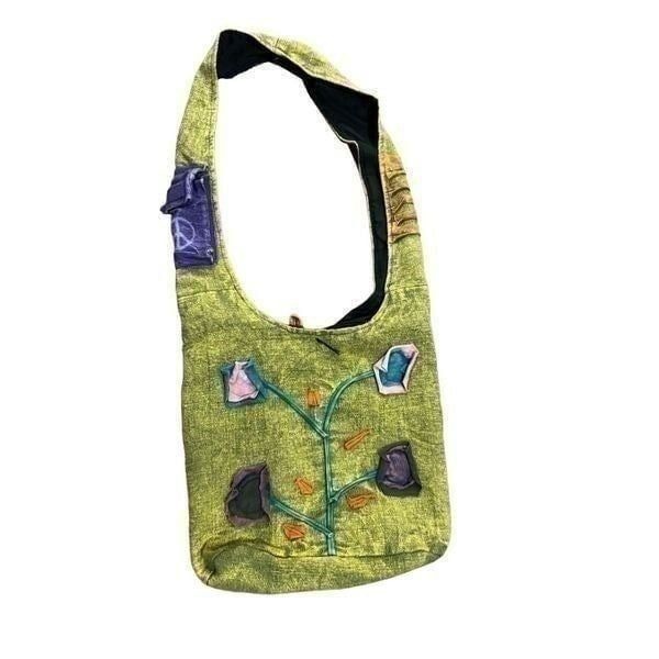 Himalaya handcraft green shoulder bag zip top hippie hobo trendy boho