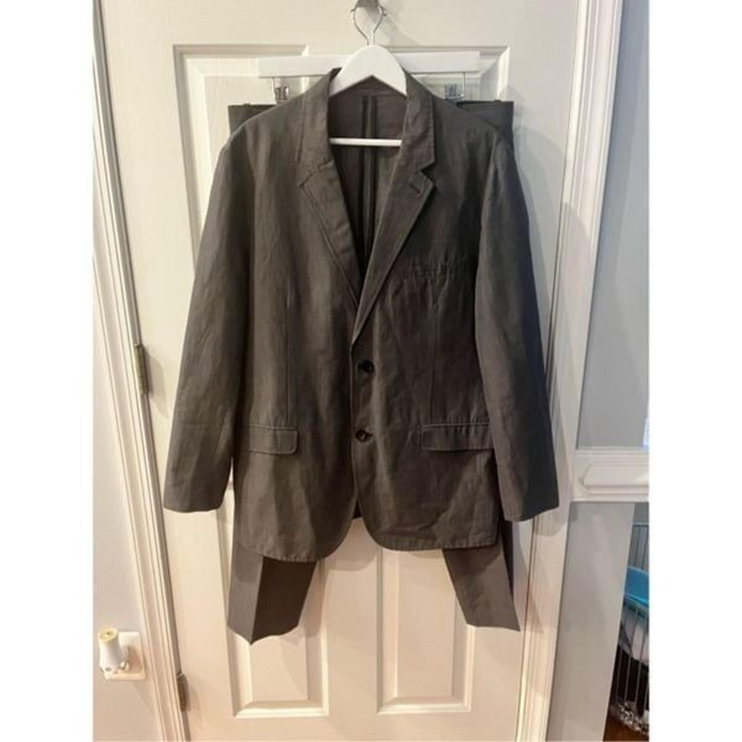 Theory Mens Gray& ( white) Double Button Single Breasted Suit Jacket sz 44R EUC