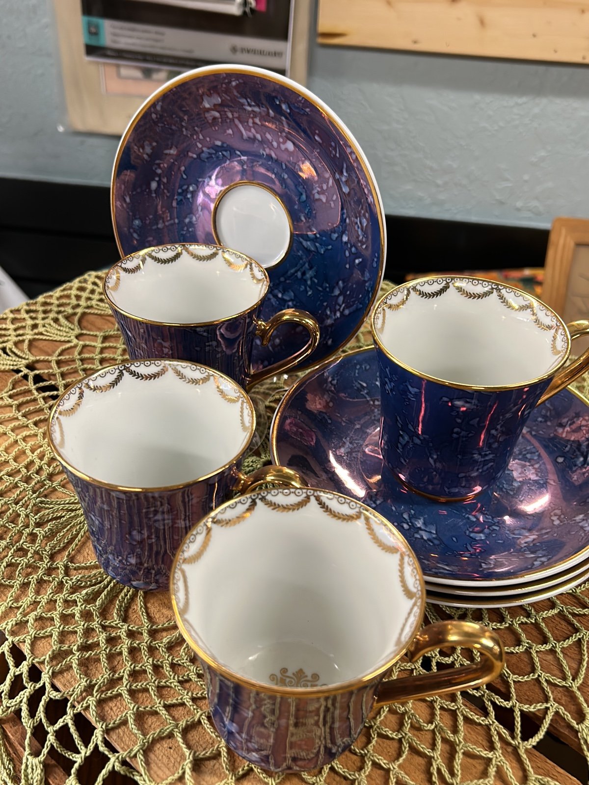 Set of vintage tea cups and saucers