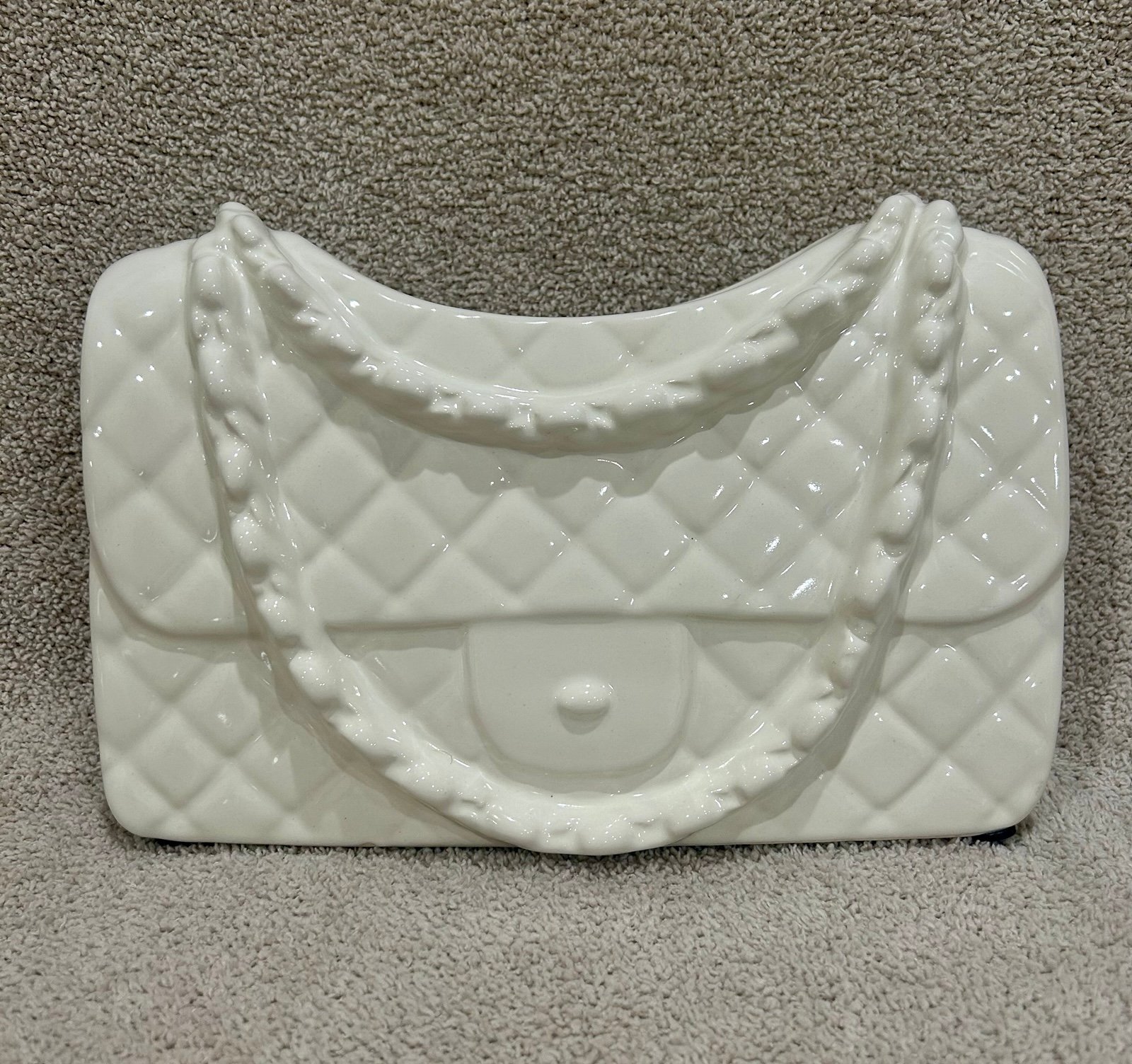 New White Glossy Quilted CC Designer Handbag Purse Vase Decor Viral TikTok