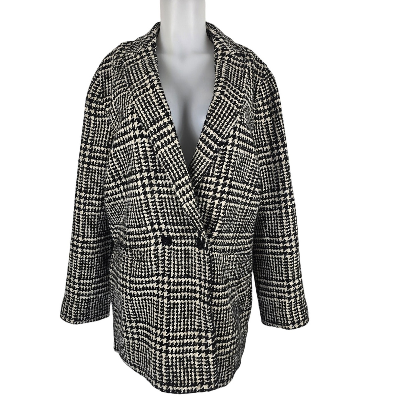 Talbots Stunning Black White Houndstooth Wool Blend Women's Jacket 16 NWOT