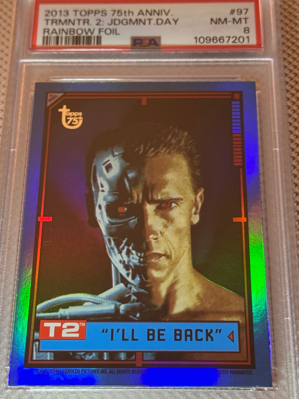 2013 TOPPS 75TH ANNIVERSARY #97 TRMNTR. 2: JDGMNT.DAY RAINBOW FOIL PSA