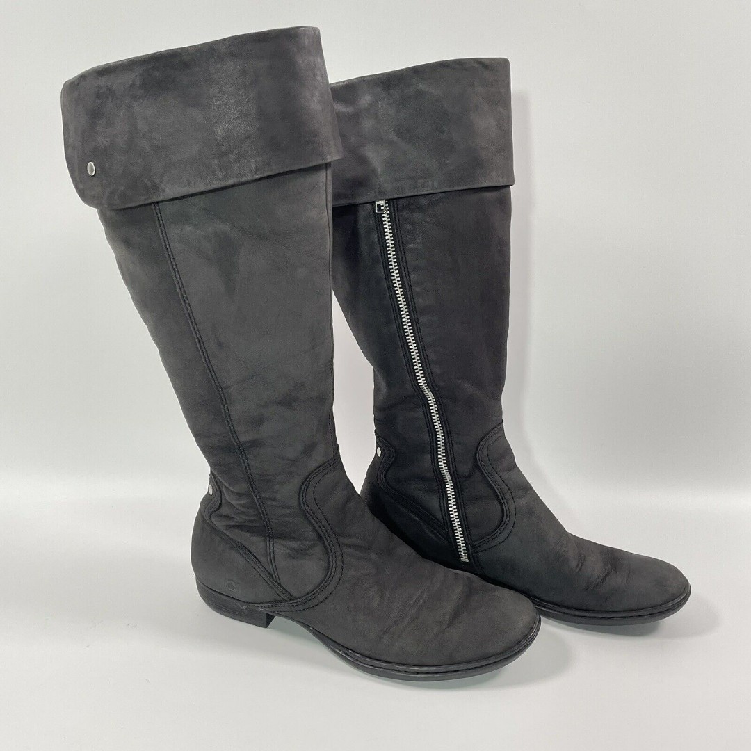 Born Womens Black Leather Tall Side Zip Riding Boots Size 8.5