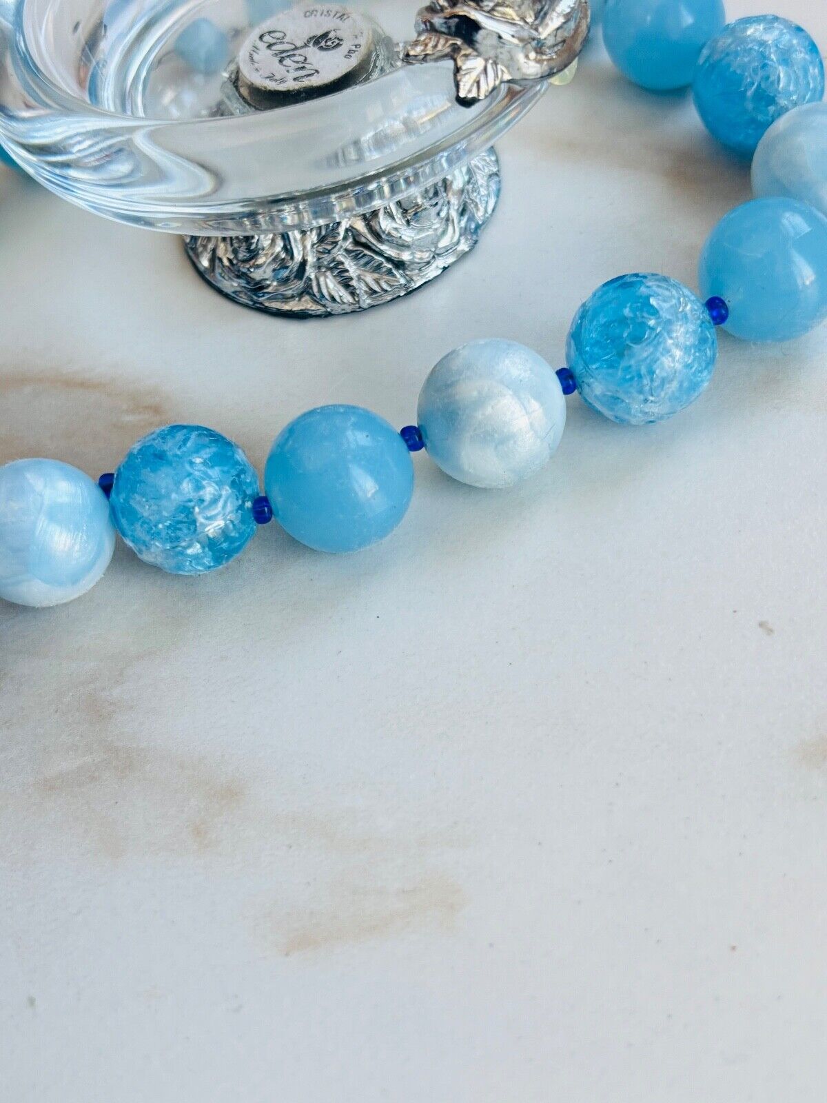 Vintage Chunky Sky Blue Gum Ball beaded Necklace, Signed Germany Adjustable