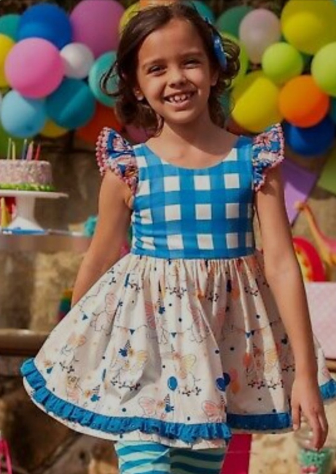 NWT Wildflowers Elephant Blue Plaid Balloon Tunic Top Size 12 Months
