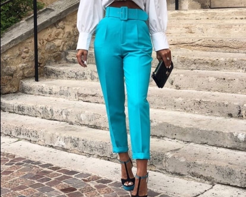 Zara High Waist Pants - Tourquise