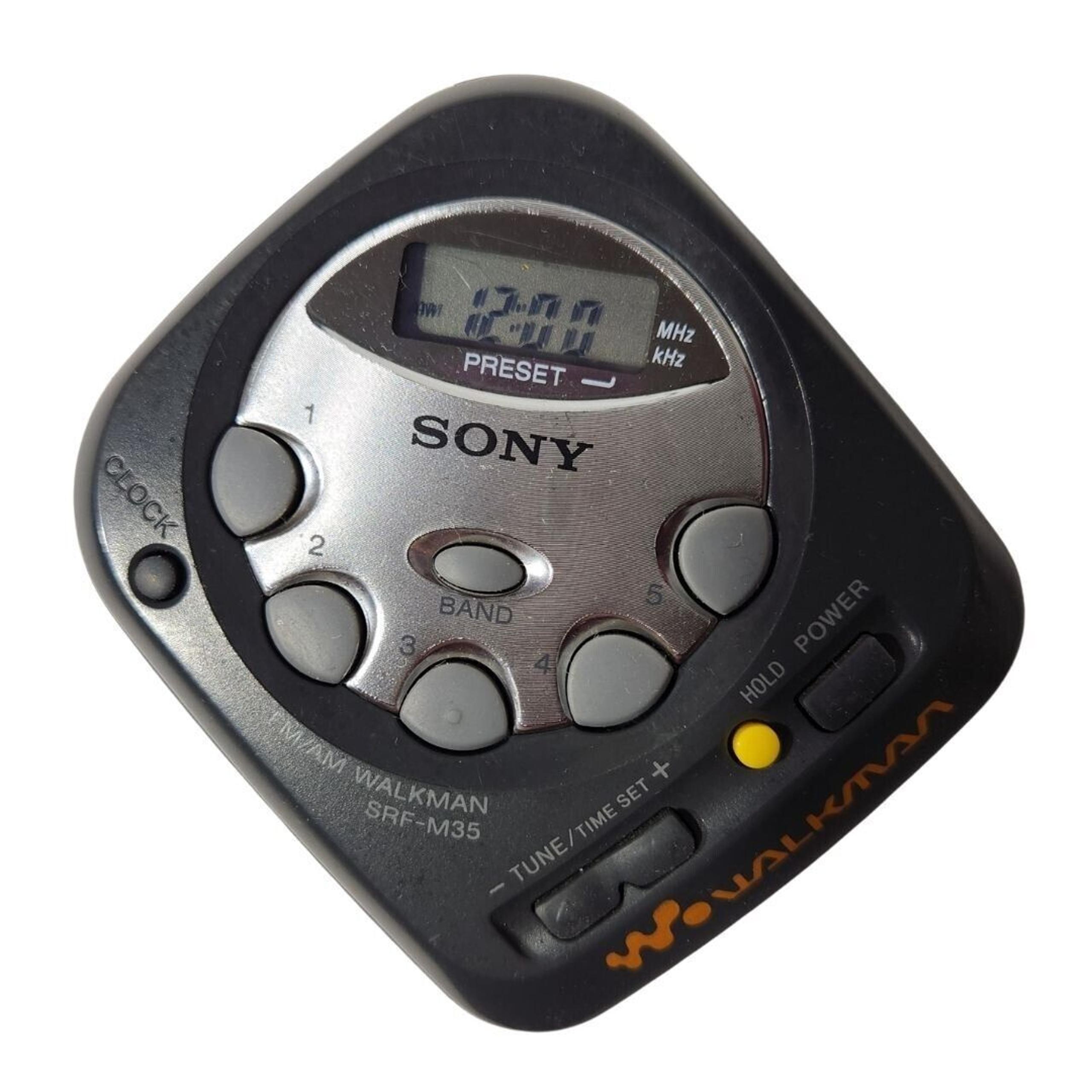 SONY SRF-M35 Walkman FM/AM Stereo Clock Mini Portable Radio Music Player Gray