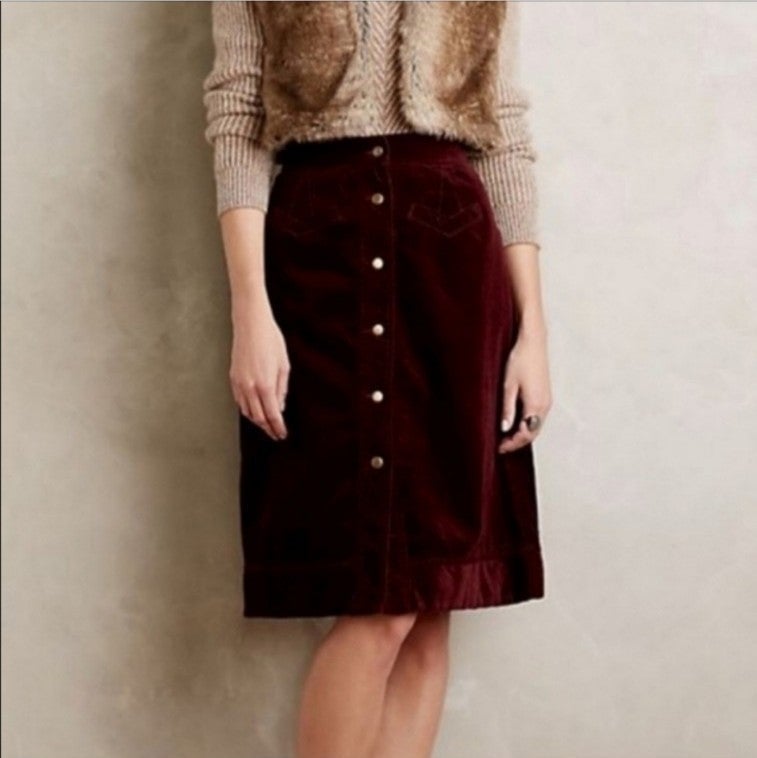 Anthropologie Courduroy Button Skirt