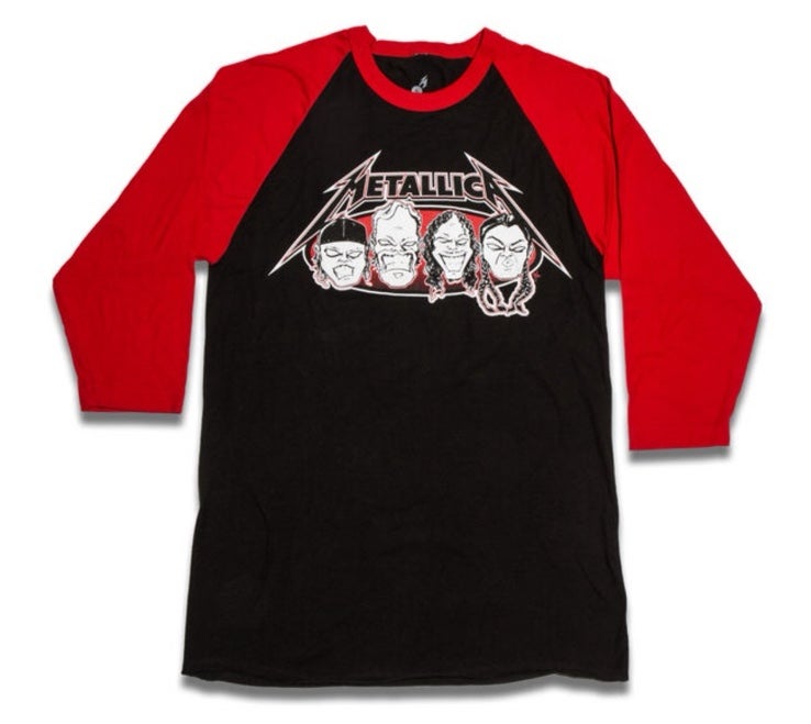 Metallica T-Shirt XL 4 Faces Squindo Raglan Baseball Tee 3/4 Sleeve Red & Black
