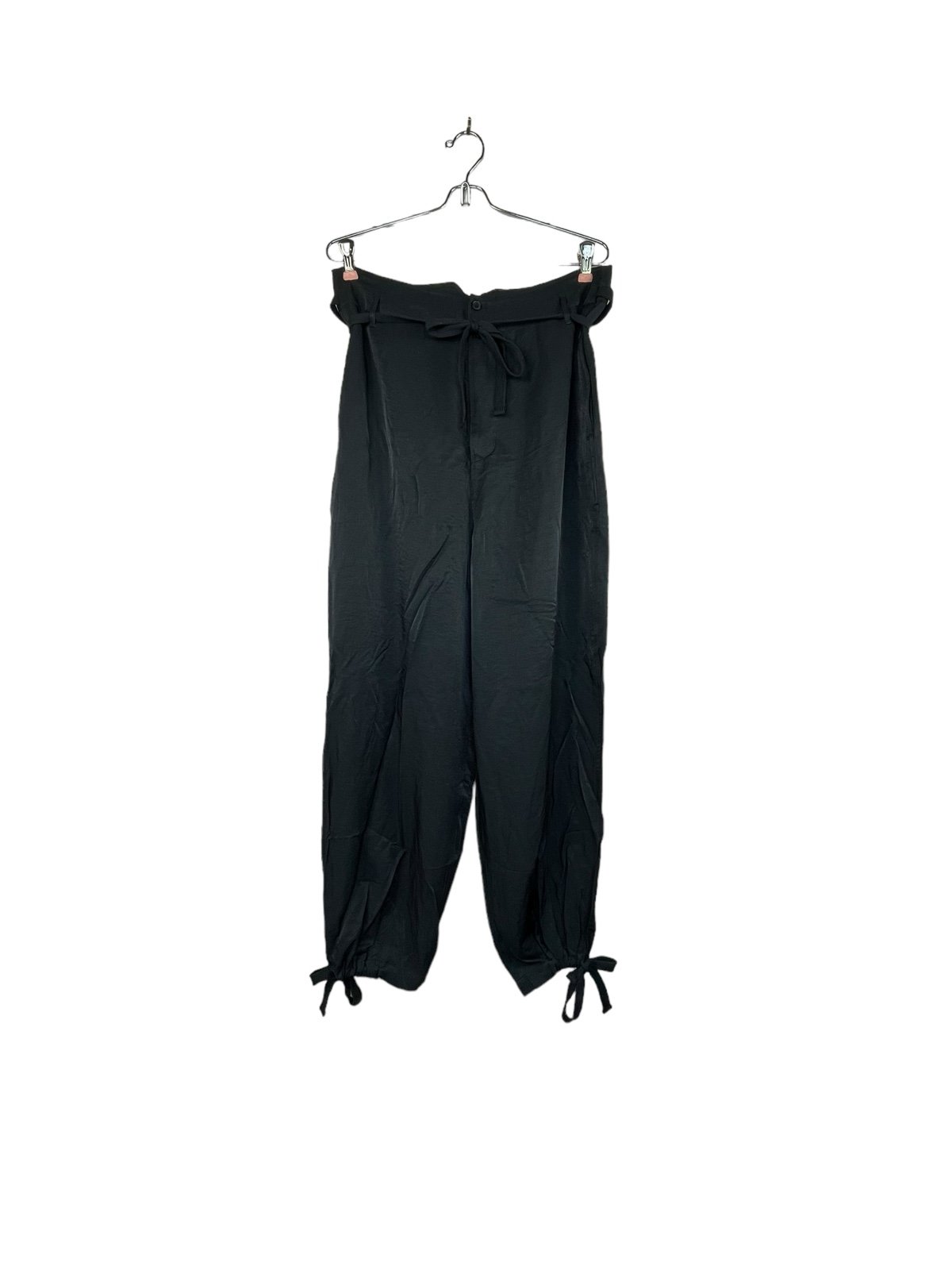 TINY Anthropologie Satin Black Tie Waist Pants NWT Size Medium