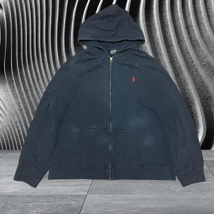 Vintage Y2K Navy Polo Ralph Lauren Zip-Up Hoodie