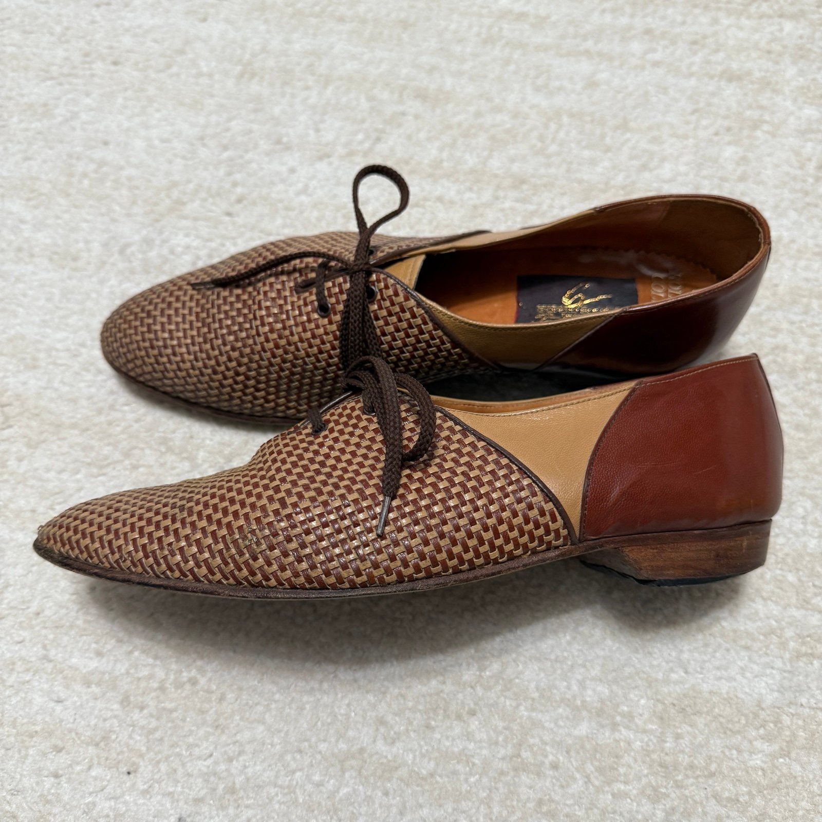 Vintage Giorgio Brutini Rolls-Royce Collection Woven Leather Brown Dress Shoes 9