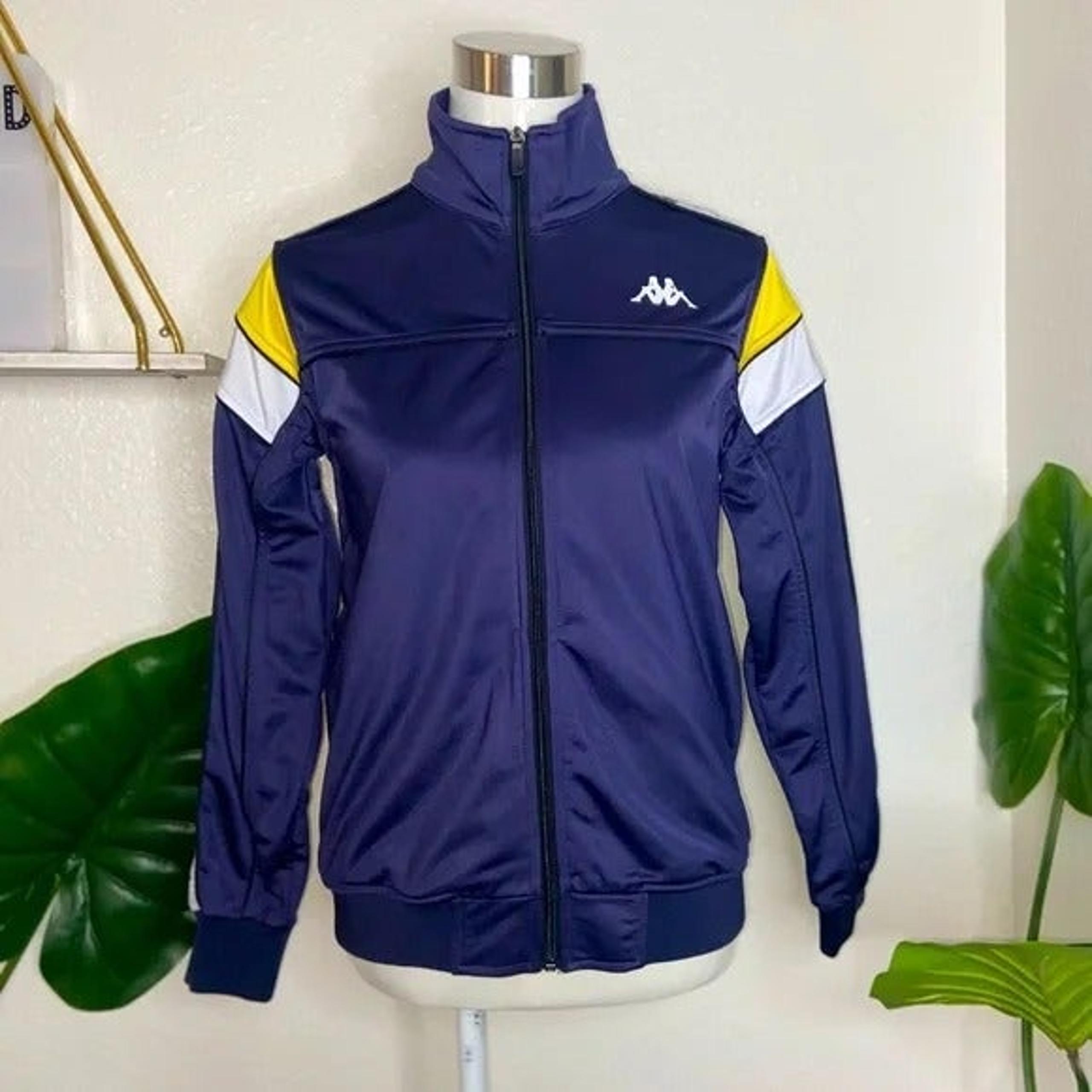 Kappa Navy Blue Banda Anniston Logo Sleeves Full Zip Yellow jacket