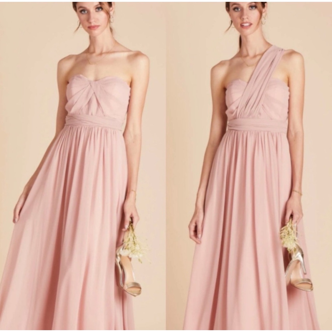 Birdy Grey Grace Convertible Dress Gown Chiffon Rose Quartz Small NWT