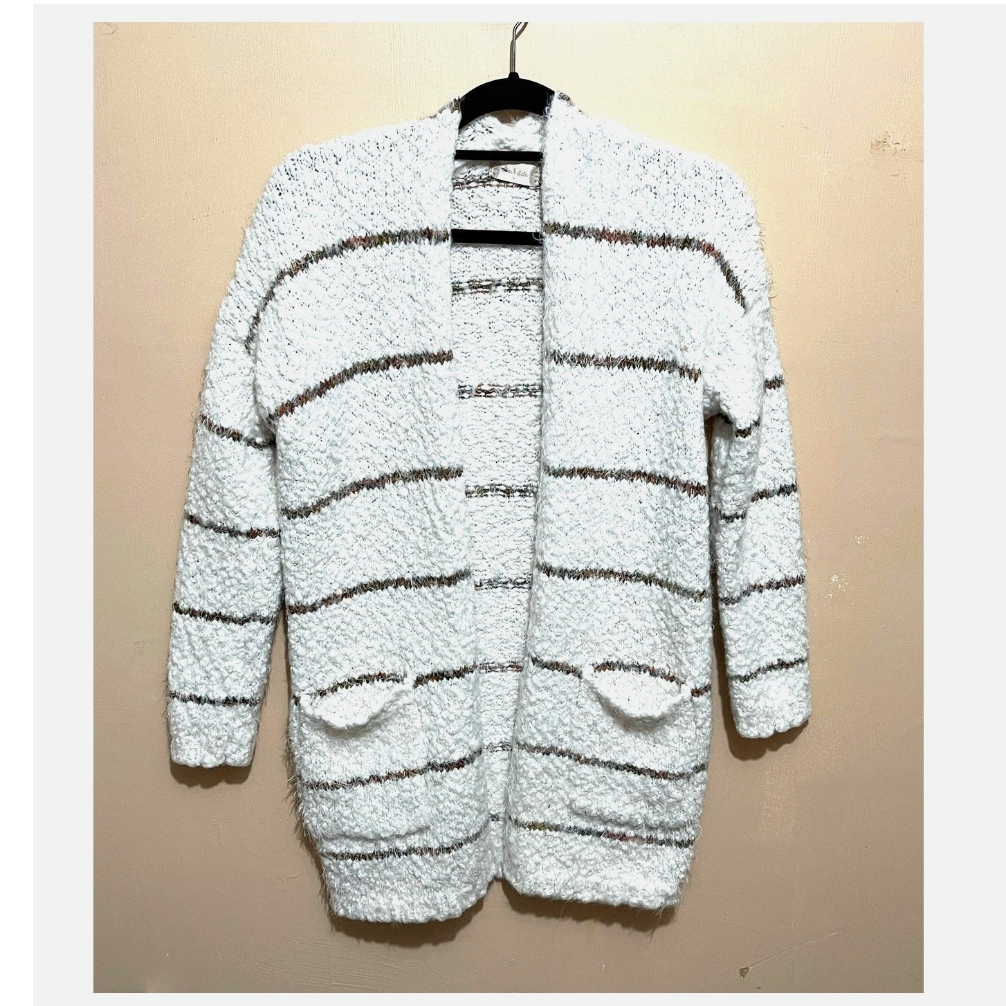 ALTAR'D STATE Mohair Eyelash Open Cardigan Sweater with Pockets M Striped-Boho