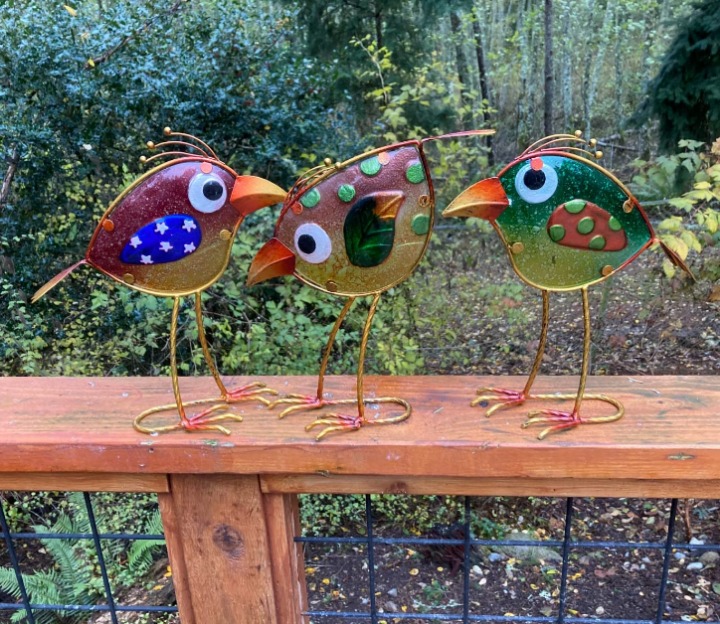 Garden Decor for Outside,Funny Metal & Glass Bird Decor for Indoor & Outdoor Set