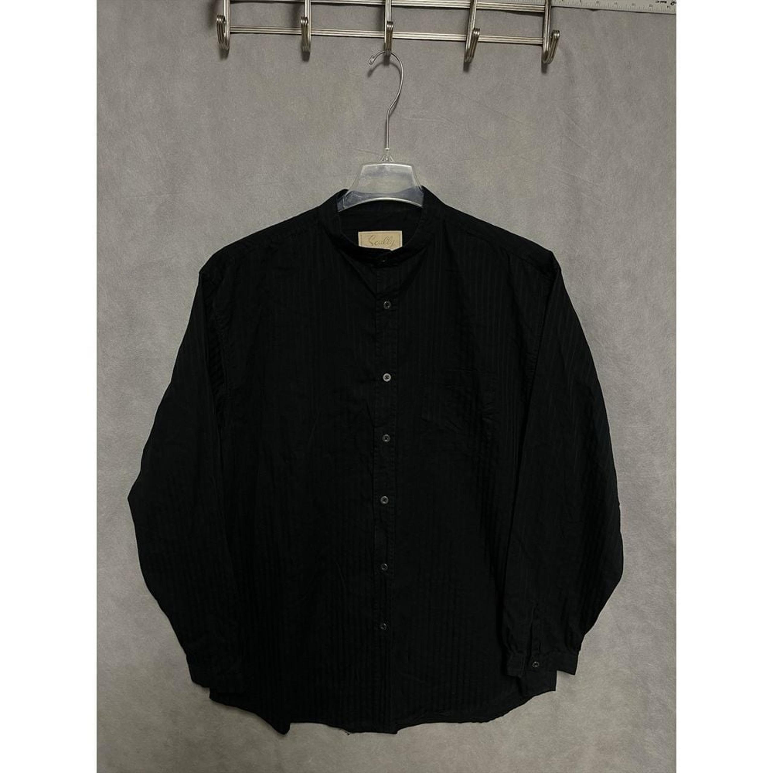 VTG Scully Shirt Men L Black Striped Blade Band Collar Long Sleeves Oversize Y2K
